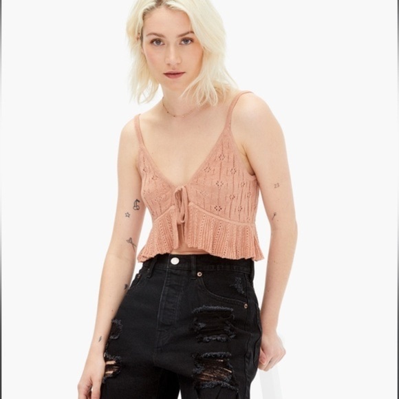 NWT Aeropostale Crochet Tie Front Blush Pink Cropped Tank Top Size Medium - Picture 1 of 5